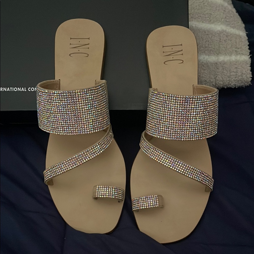 BRAND NEW - INC International Concepts Tan Sandals with Crystal Embellishments